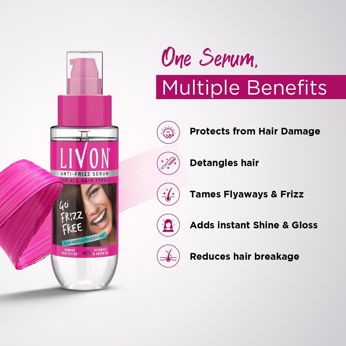 Livon Hair Serum for Men & Women | Frizz-free, stronger and shinier hair | Sulphate & Paraben free| For All Hair Types | Lightweight & Non Greasy