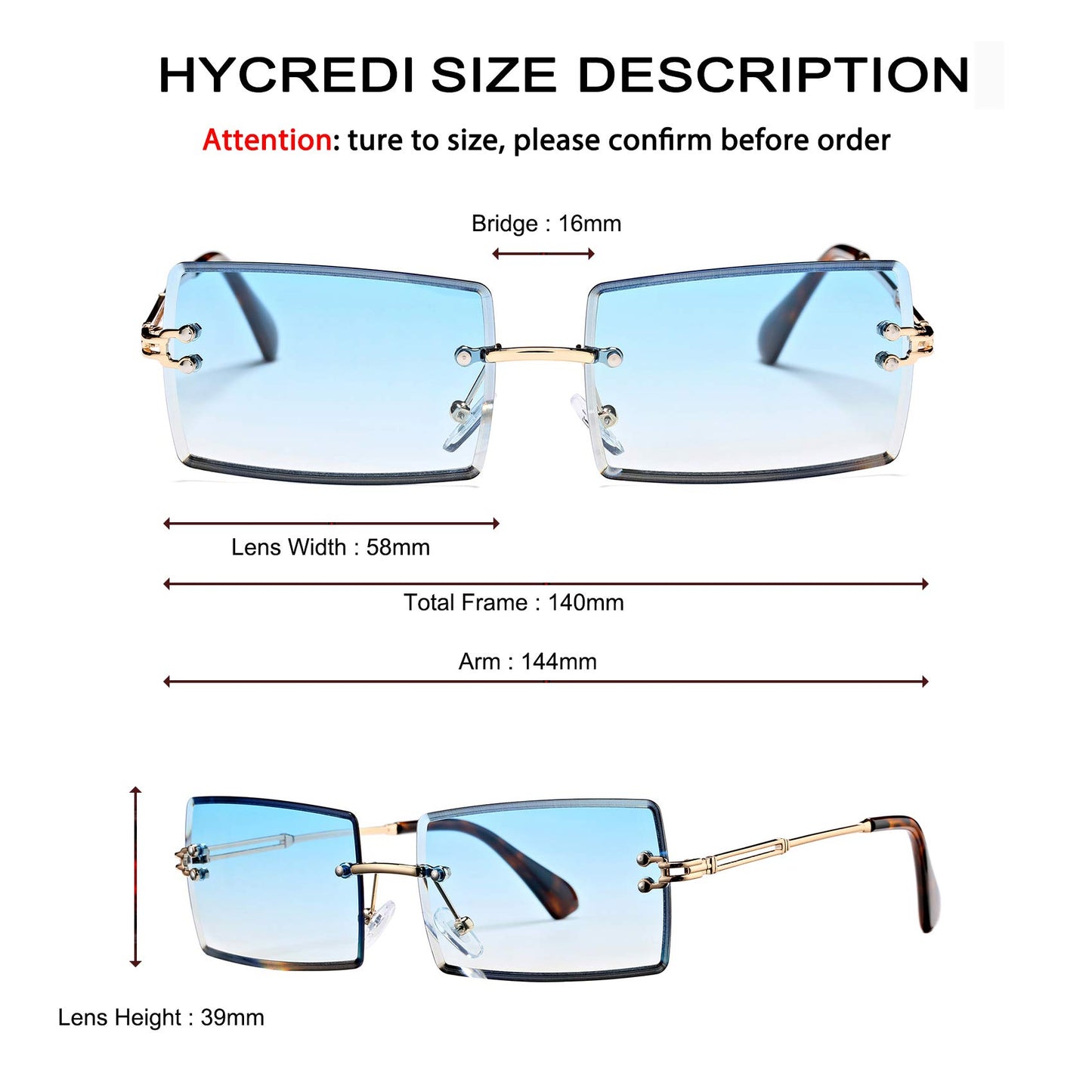 Hycredi Rectangle Sunglasses for Men/Women Small Rimless Square Shade Eyewear (Blue)