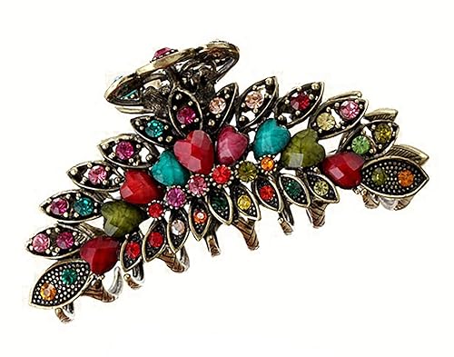 Women Lady Retro Flowers Hair Claw Clip Vintage Alloy Rhinestone Non-Slip Hair Jaw Clips Hairpin Large Hair Updo Grip Bath Accessories for Thick Hair