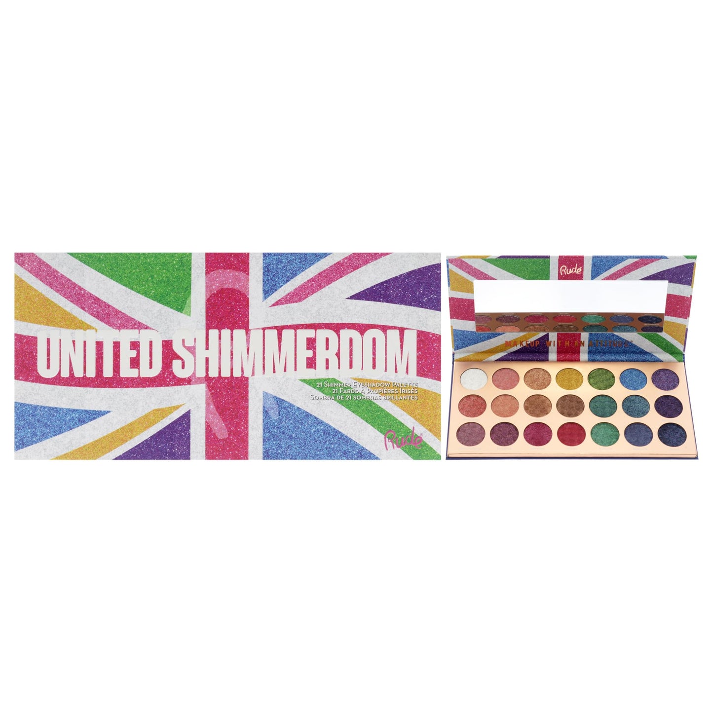 Rude Cosmetics United Shimmerdom Eyeshadow Palette - 21 Shimmer for Women - 0.88 oz Eye Shadow