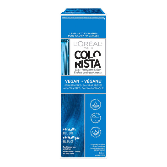 L’Oreal Paris Colorista Metallic Semi Permanent Hair Color for Bleached or Blonde Hair, Color Depositing Hair Mask Formula, Metallic Blue