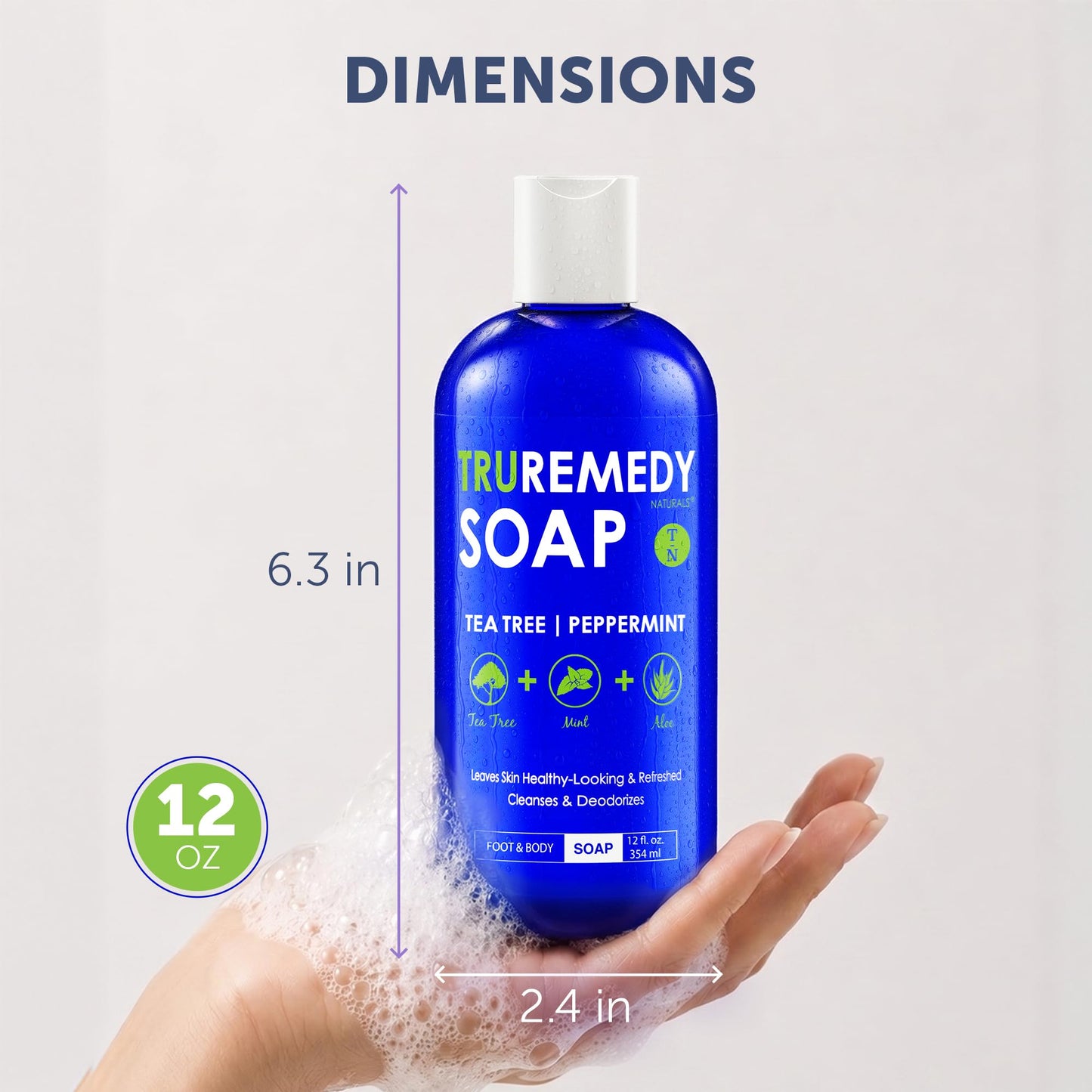 Truremedy Naturals 12 oz Tea Tree Oil Body Wash - Invigorating Tea Tree Soap with Peppermint, Aloe, Eucalyptus, Coconut and Olive Oil - Refreshing Beauty and Personal Care Truremedy Naturals