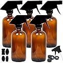 Youngever 5 Pack Empty Amber Glass Spray Bottles, 8 Ounce Refillable Container for Essential Oils, Cleaning Products, or Aromatherapy, Trigger Sprayer