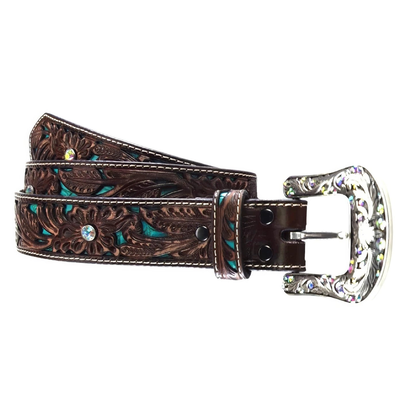 ARIAT Women's Turquoise Inlay Floral Bling Belt, Brown, Small