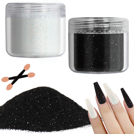 Allstarry 2 Colors Nail Glitter Dust - White Black Sand Powder Shining Sugar Effect Glitter Candy Coat Cosmetic Festival DIY Nail Art Decoration