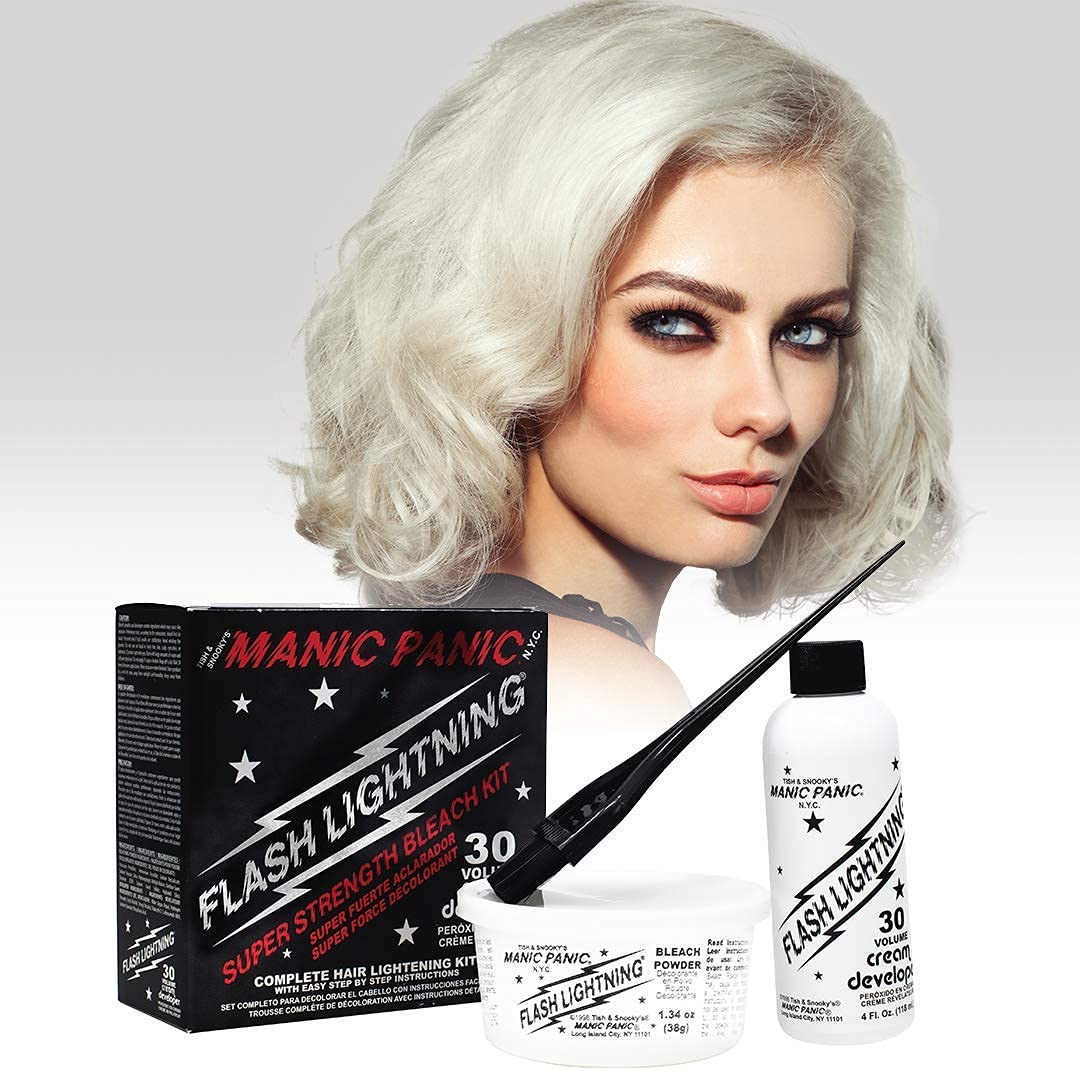 MANIC PANIC Flash Lightning Hair Bleach Kit - Bleach Powder + 30 Volume Developer - Hair Lightener for Dark Shades - Lifts Up to 5 Levels - Achieve