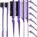 Remerry Nylon Hair Brush Set for Women & Girls, 12 Pieces Including 3 Row Salon Teasing Brushes, Double Sided Hair Edge Brush, Rat Tail Combs
