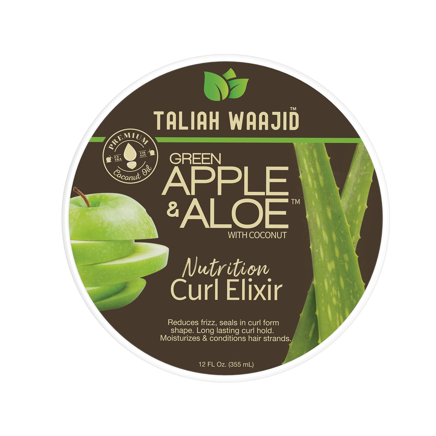 Taliah Waajid Green Apple & Aloe Nutrition Curl Elixir 12oz - Curl Defining Leave-In Conditioner for Natural Hair, Moisturizes, Strengthens, Reduces