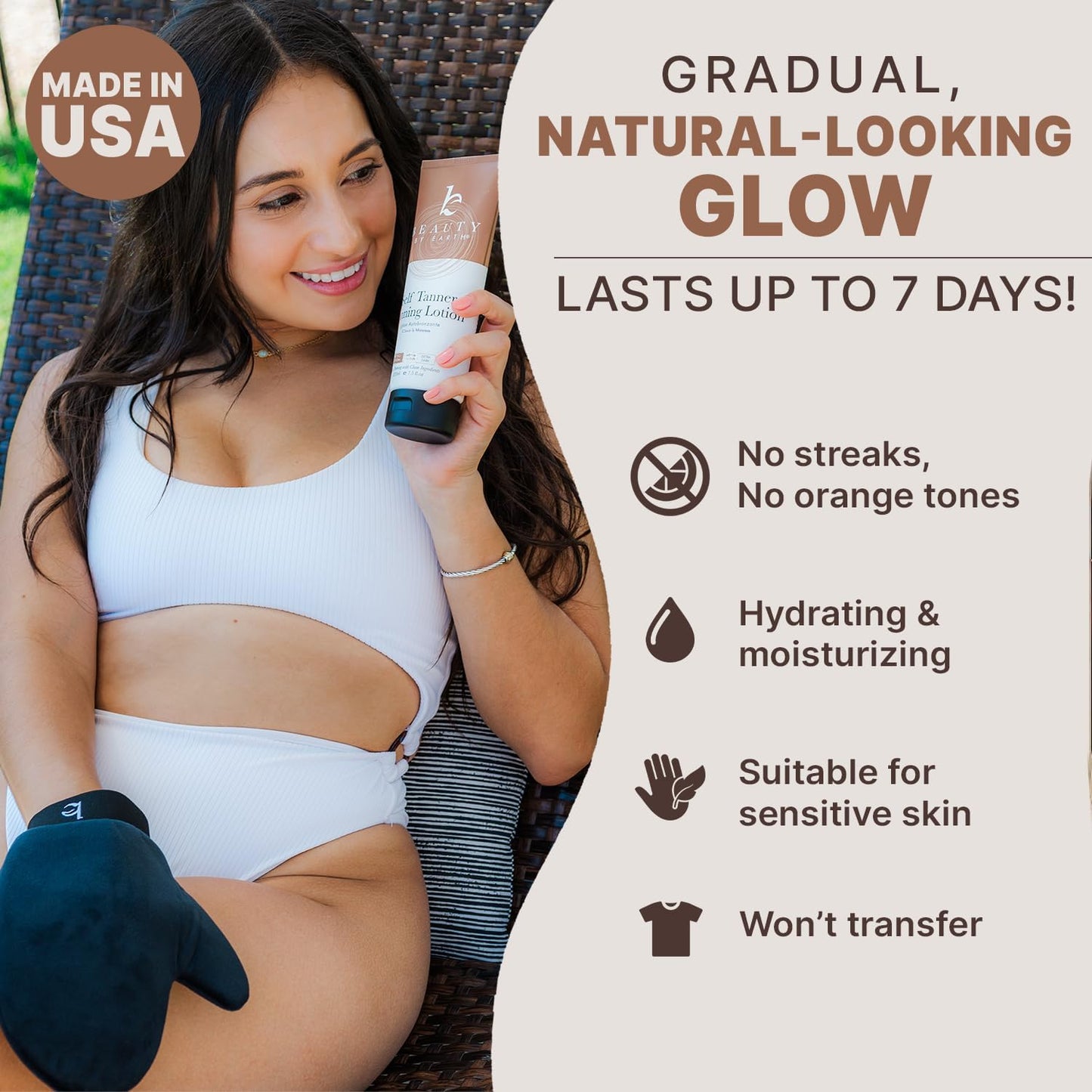 Self Tanner with Tanning Mitt - USA Made Sunless Self Tanning Lotion with Organic Ingredients Beauty and Personal Care Beauty by Earth