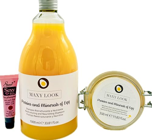 Maxy Look Restructuring and Nourishing Shampoo - Enriched with Egg Proteins and Minerals Shampoo 33.8 fl oz /1000ml and Mask 350ml/11.83 fl oz