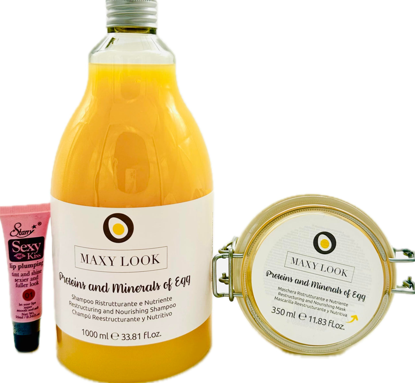 Maxy Look Restructuring and Nourishing Shampoo - Enriched with Egg Proteins and Minerals Shampoo 33.8 fl oz /1000ml and Mask 350ml/11.83 fl oz