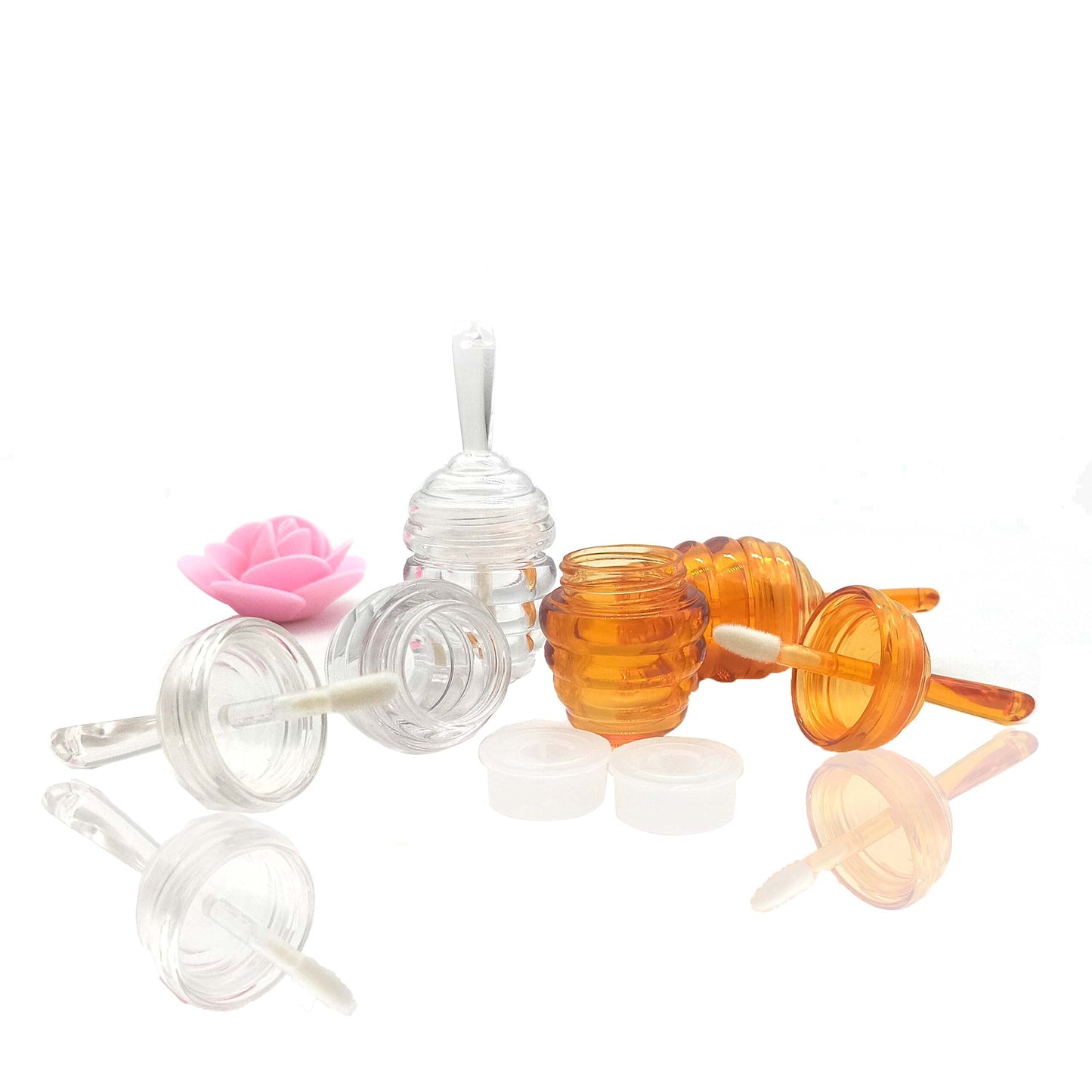 25 Pieces Honey comb Shaped 6ml Lip Gloss Tube Empty Plastic Lip Gloss Container Mini Clear Refillable Lip Balm Bottle Container with 2 Pieces Plastic