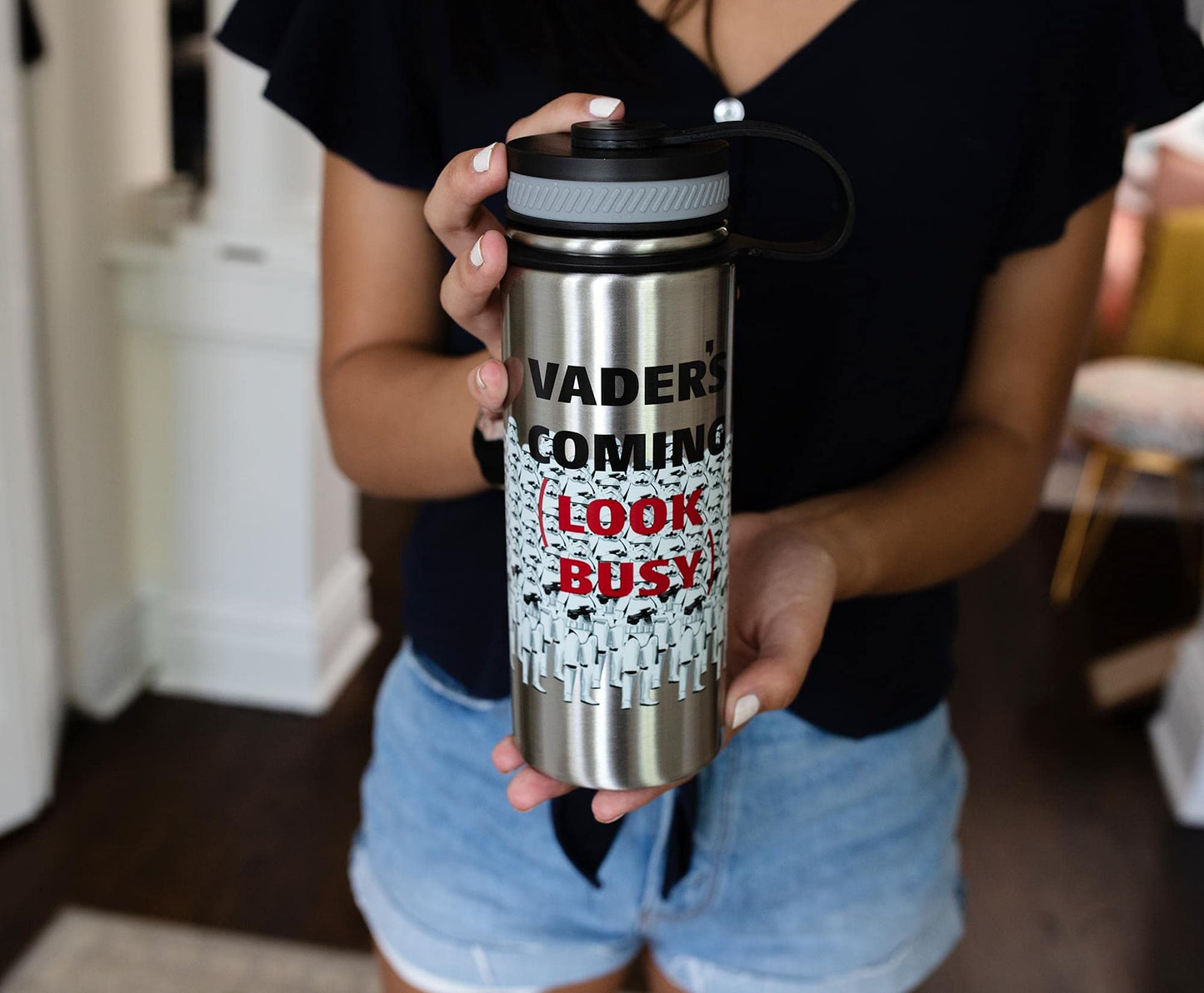 Star Wars Stormtroopers "Darth Vader's Coming, Look Busy" Stainless Steel Canteen Water Bottle| BPA-Free Sports Water Bottle Jug With Leakproof Lid…