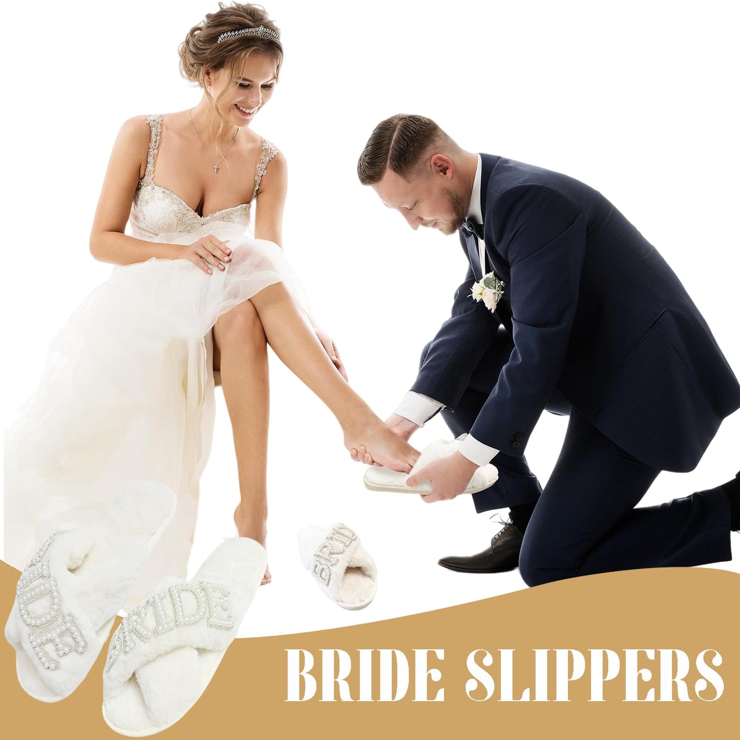 Kovewon Bridal Shower Gifts, Bride to Be Letter Makeup Bag with Pearl Rhinestone Fuzzy Bride Slippers, Hair Clip Wedding Engagement Gifts for Her Beauty and Personal Care Kovewon
