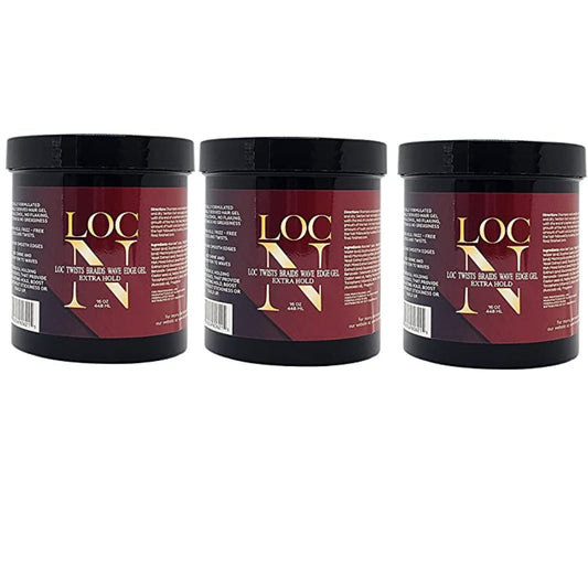LOC N Edge Gel Extra Hold - Pack of 3 (16 oz Each) | Maximum Hold for Locs, Braids, Twists & Edges | Non-Greasy, Natural Ingredients, All Hair Types