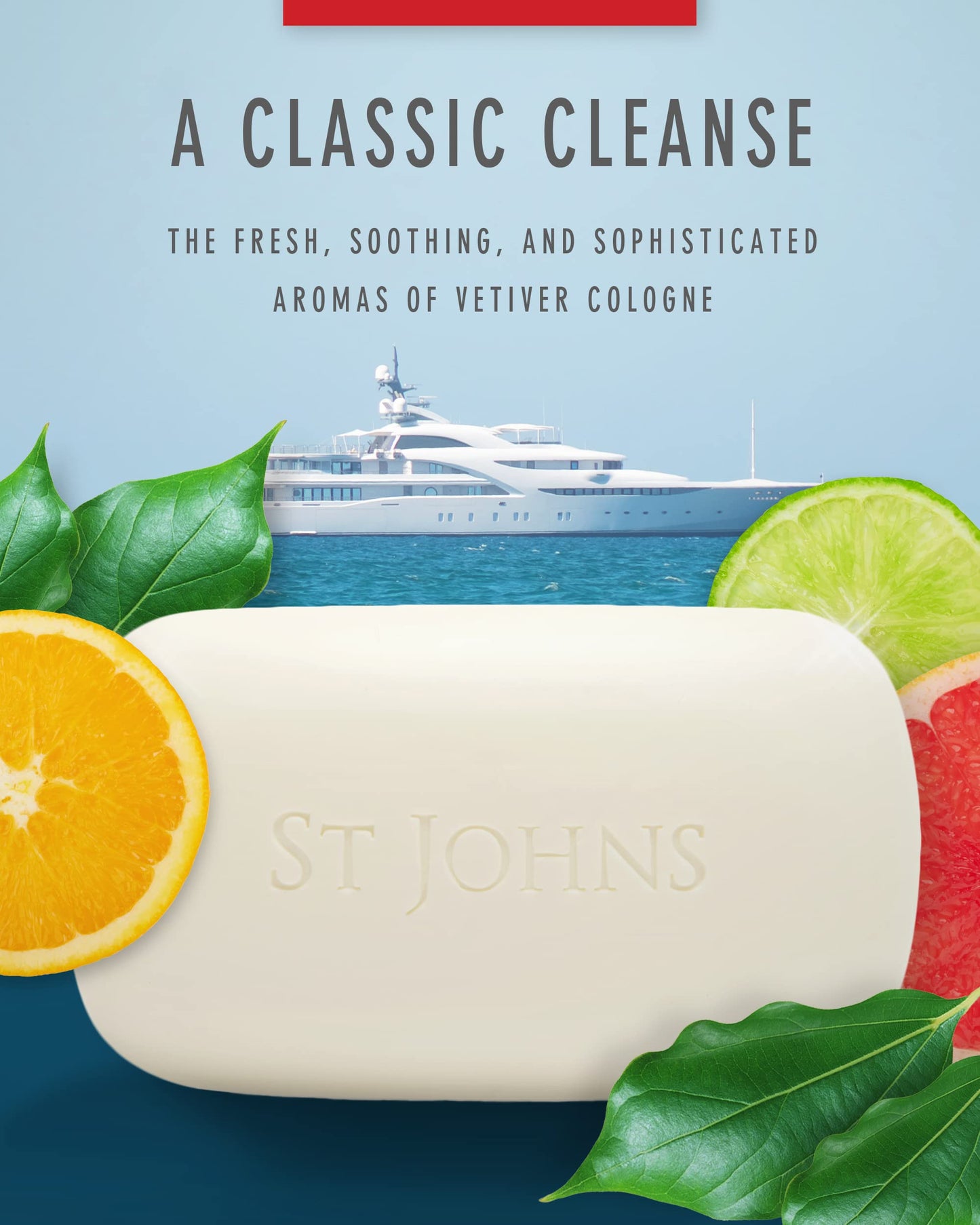 St. John Classic Vetiver Soap Bar | Refreshing Spicy Citrus Soap for Men | USA Made, Triple-milled Soap Bar | Hydrating Body Soap with Olive Oil