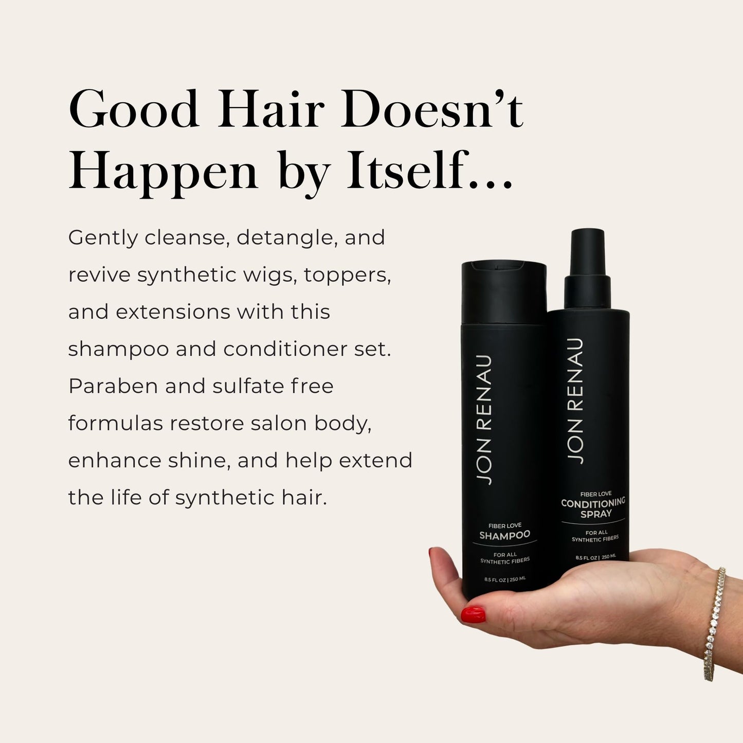Jon Renau Fiber Love Wig Care Bundle, Synthetic Wig Shampoo and Leave In Conditioning Spray, Sulfate and Paraben Free Wash and Detangling System