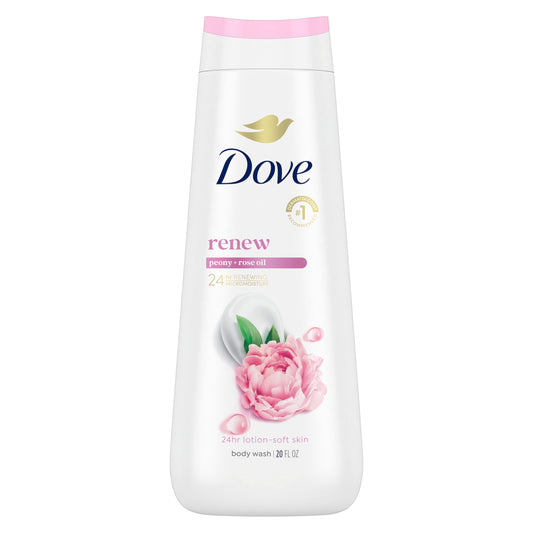 Dove Body Wash Renew Peony & Rose Oil For 24hr Lotion-Soft Skin Moisturizing Skin Cleanser with No Sulfates No Parabens 20 oz