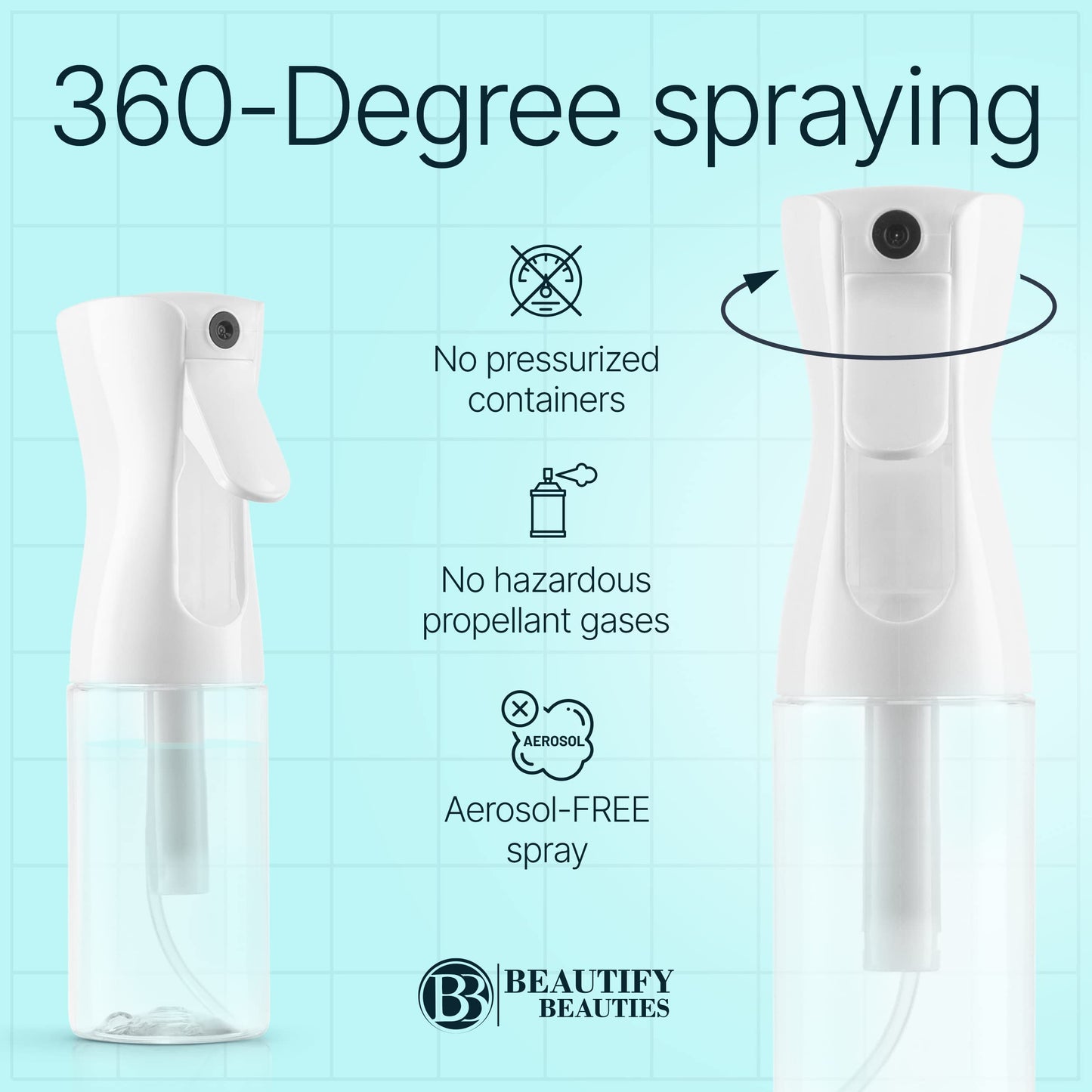 BeautifyBeauties Continuous Spray Bottle – 10.1oz Fine Mist for Hair, Cleaning, Plants, Pets, Salons & Essential Oils