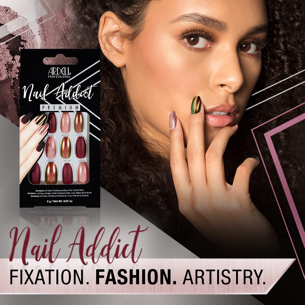 Ardell Nail Addict Premium Press On Nails - Long Coffin Fake Nails, Iridescent and Pink Accents, 24-Pc Diy Nail Extensions with Glue, Cuticle Stick Beauty & Personal Care Ardell