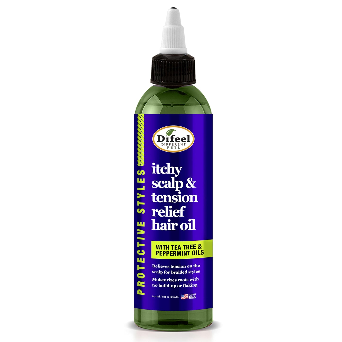 Difeel Itchy Scalp & Tension Relief Hair Oil with Tea Tree & Peppermint Oils for Braided Styles 8 oz.