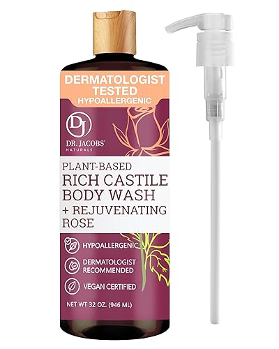 Dr. Jacobs Naturals Castile Rose All-Natural Body Wash for Moisturizing Dry and Sensitive Skin Shampoo with Plant-Based Ingredients Gluten