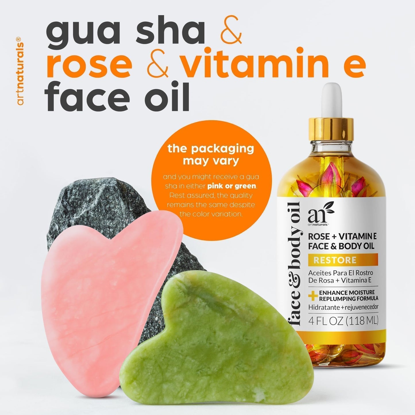 ArtNaturals Face & Body Vitamin E Bio Oil 4.0oz + Gua Sha Facial Tools Set - Organic Moisturizer Skincare for Scars, Stretch Mark, Cellulite & Nails