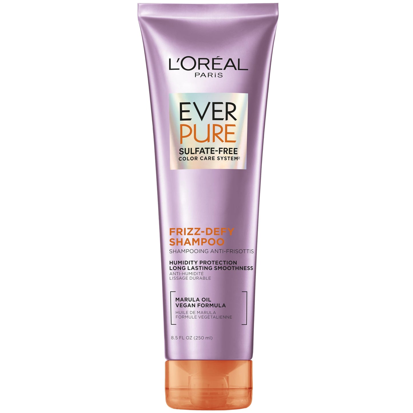 L'Oreal Paris Sulfate Free Frizz Defy Shampoo, Frizz Control Hair Care with Marula Oil, EverPure, 8.5 Fl Oz (Packaging May Vary)
