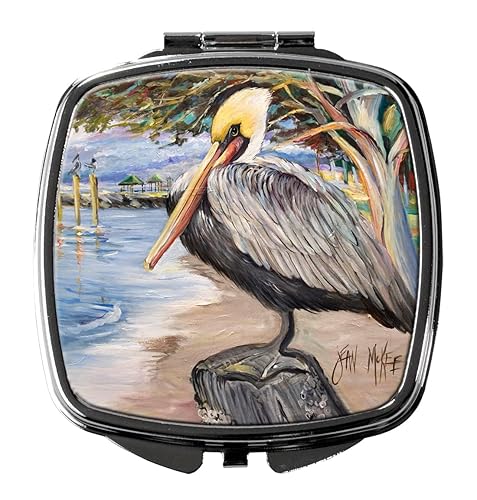 Caroline's Treasures JMK1218SCM Pelican Bay Compact Mirror Decorative Travel Makeup Mirror for Women Girls Gifts Pocket Makeup Mirror Folding Handheld