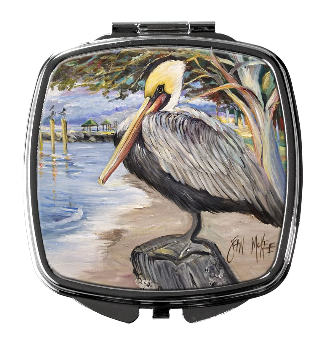 Caroline's Treasures JMK1218SCM Pelican Bay Compact Mirror Decorative Travel Makeup Mirror for Women Girls Gifts Pocket Makeup Mirror Folding Handheld