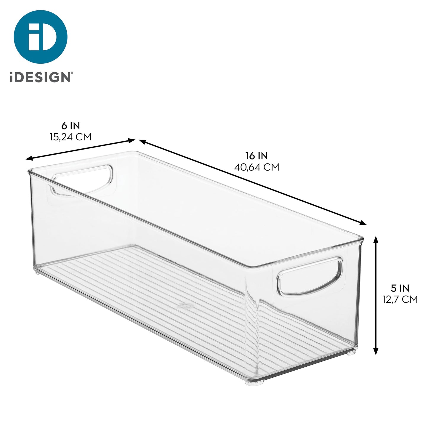 iDesign Plastic Stackable Pantry Bin with Handles for Cabinets or Fridge, Clear, Made in USA