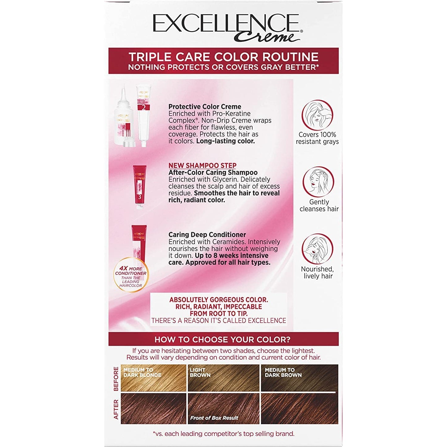 L'Oreal Excellence Creme Triple Protection Hair Color, Light Reddish Brown (Warmer) [6RB] 1 Each (Pack of 6)