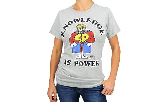 Schoolhouse Rock! Knowledge is Power Adult T-Shirt - Grey, Light-Weight, Short-Sleeve, Unisex, Crew Tee - Features Schoolhouse Rocky Caped Superhero