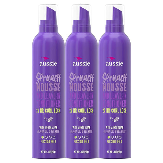 Aussie Sprunch Mousse 24 Hour Curl Lock, Flexible Hold 6.80 oz (Pack of 3)