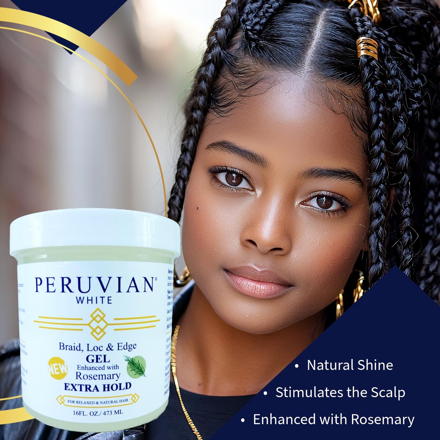 Peruvian white Braid, Loc, and Edge Gel EXTRA HOLD for Relaxed & Natural Hair, 16 oz. (Rosemary)
