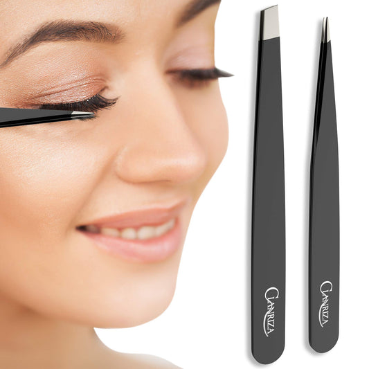 Tweezers for Eyebrows Eyelash Extension Clanriza Stainless Steel Tip Slant,Set for Ingrown Hair - Premium Quality Eyebrow and Facial Hair Removal
