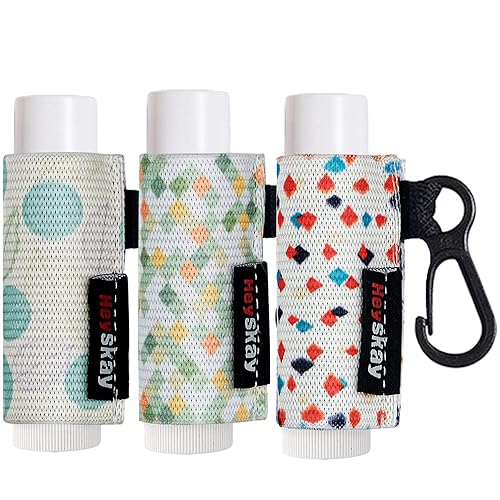HEYSKAY 3pcs Lip Balm Holder Sleeves Keychain Chapstick & Lip Gloss Holder Elastic Sleeves (Geometric Pattern)