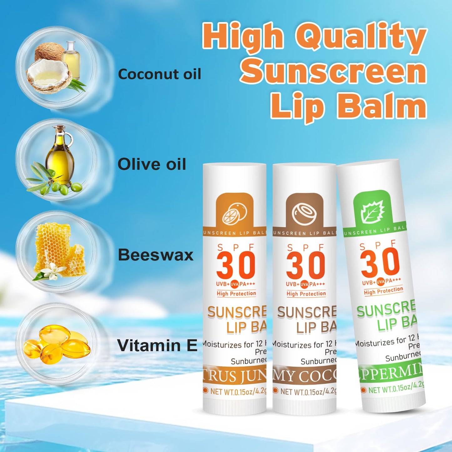 VISRIE SPF 30 Lip Sunscreen, SPF Lip Balm Travel Size 16 Pack, Hydrating Lip Balm Bulk with Vitamin E and Coconut Oil- 8 Flavors Beauty and Personal Care VISRIE