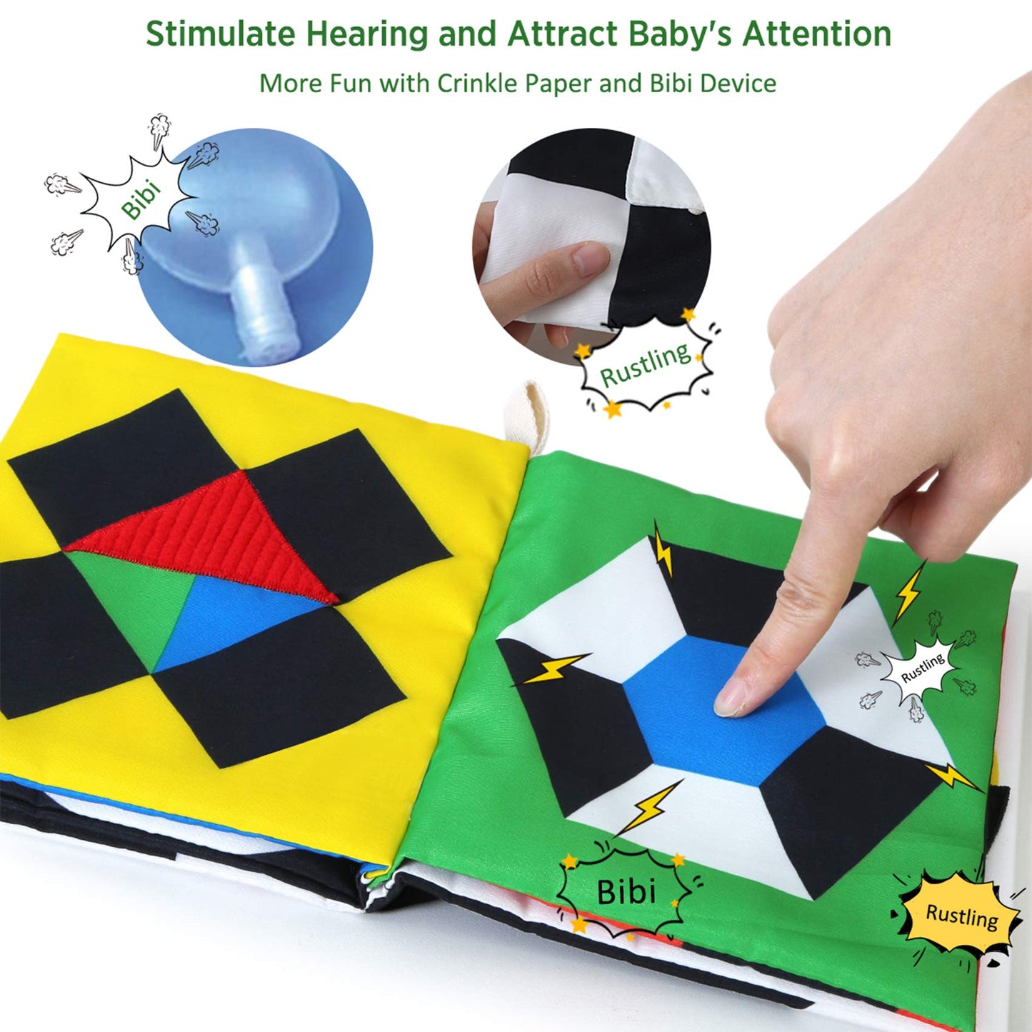 beiens High Contrast Baby Book | Black & White Crinkle Sensory Toy for Visual Stimulation | Montessori Interactive Gift for Newborns 0–12M