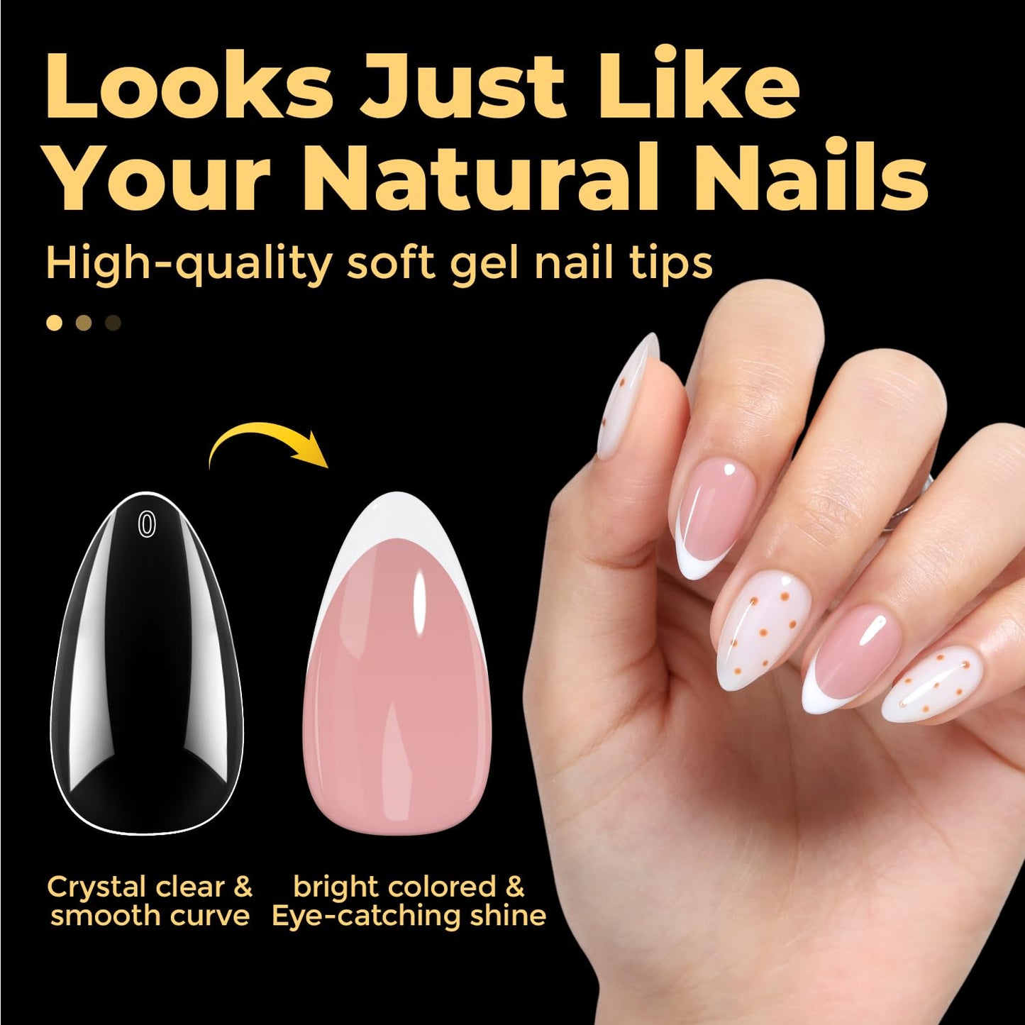 UNA GELLA Short Almond Nail Tips Pre-shape Short Almond Gel Nail Tips 216pcs Press on Nails 12 Sizes Soft Gel Acrylic Clear Fake Full Cover for Nails Beauty and Personal Care UNA GELLA