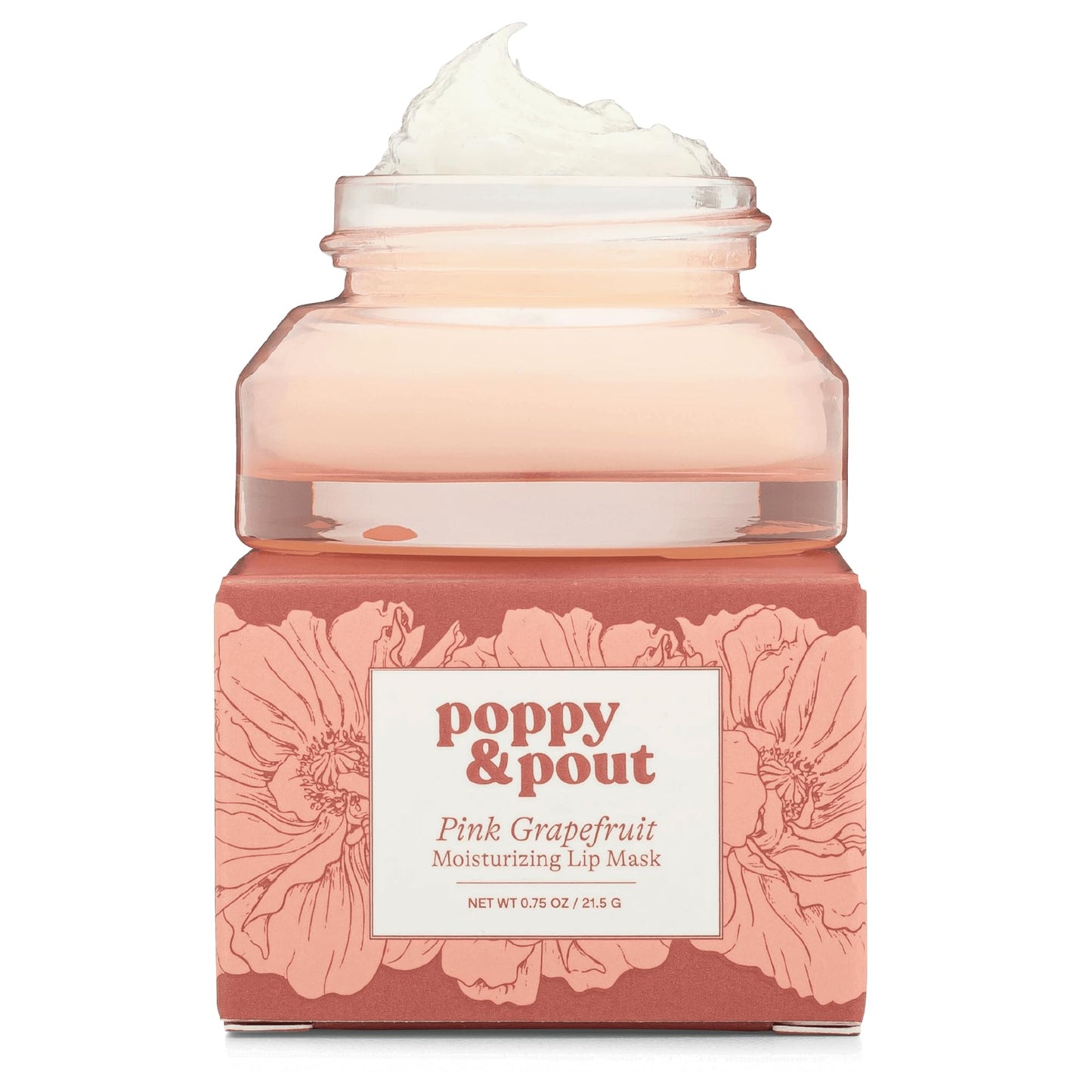 Poppy & Pout Pink Grapefruit Overnight Lip Mask - Moisturizing Lip Treatment with Shea Butter & Beeswax - Cruelty Free, Recyclable Glass Jar (0.65 oz)