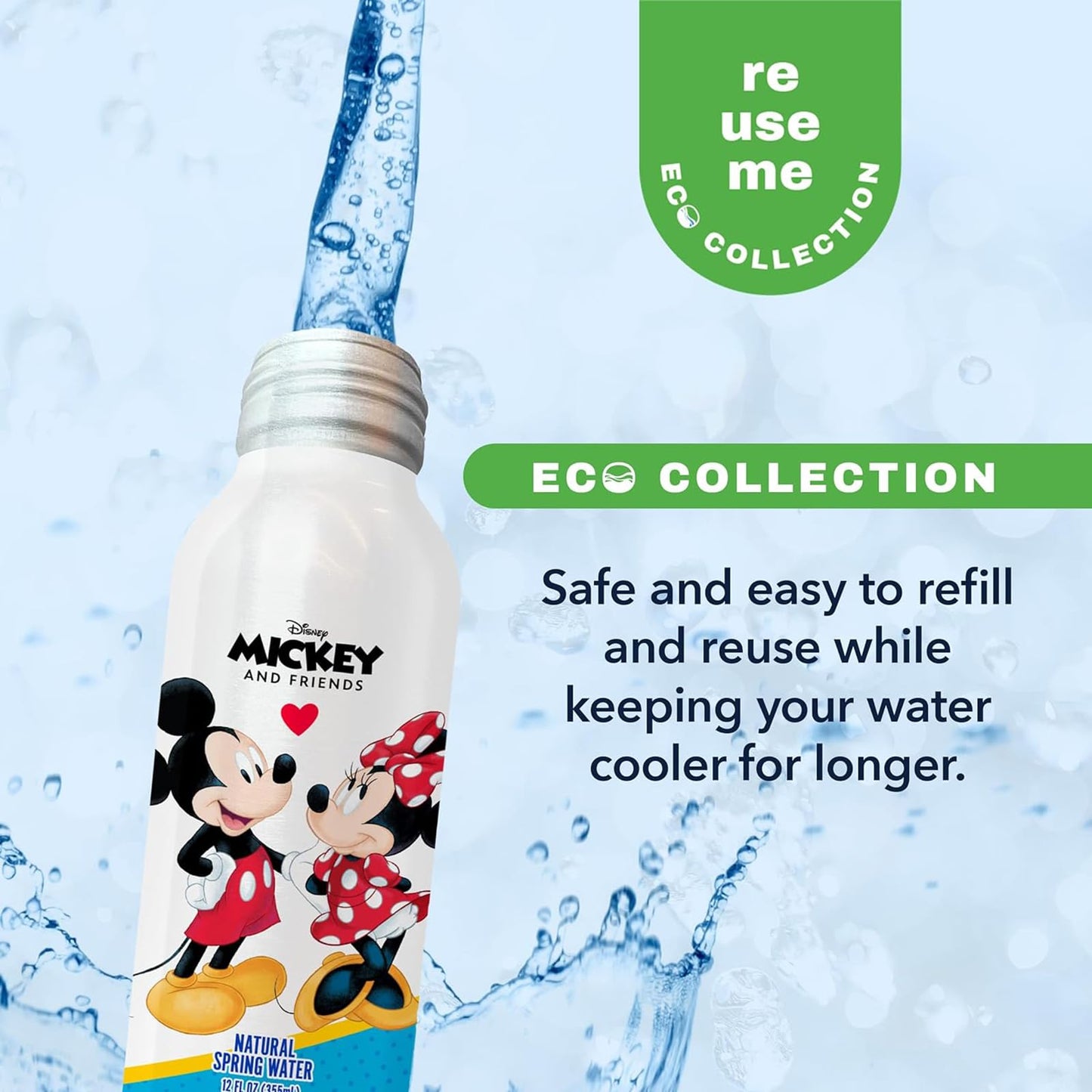 Disney Mickey and Minnie Mouse Aluminum Water Bottle by Disney Water for Unisex - 12 x 12 oz Water