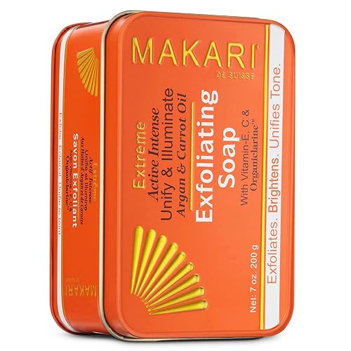 MAKARI Extreme Active Intense Argan & Carrot Oil Exfoliating Soap (7 oz) | Radiance-Boosting Bar | With Apricot Seed Extract & Vitamins C & E | Helps