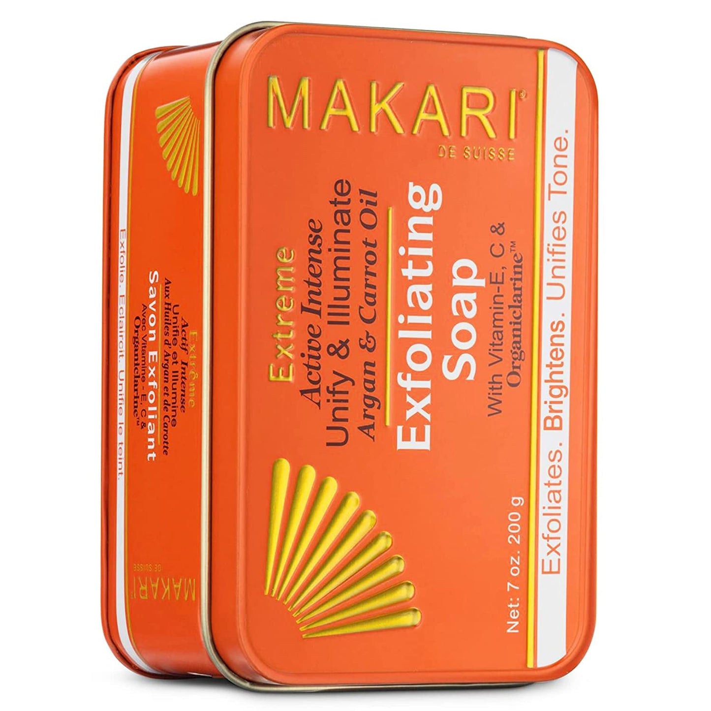 MAKARI Extreme Active Intense Argan & Carrot Oil Exfoliating Soap (7 oz) | Radiance-Boosting Bar | With Apricot Seed Extract & Vitamins C & E | Helps