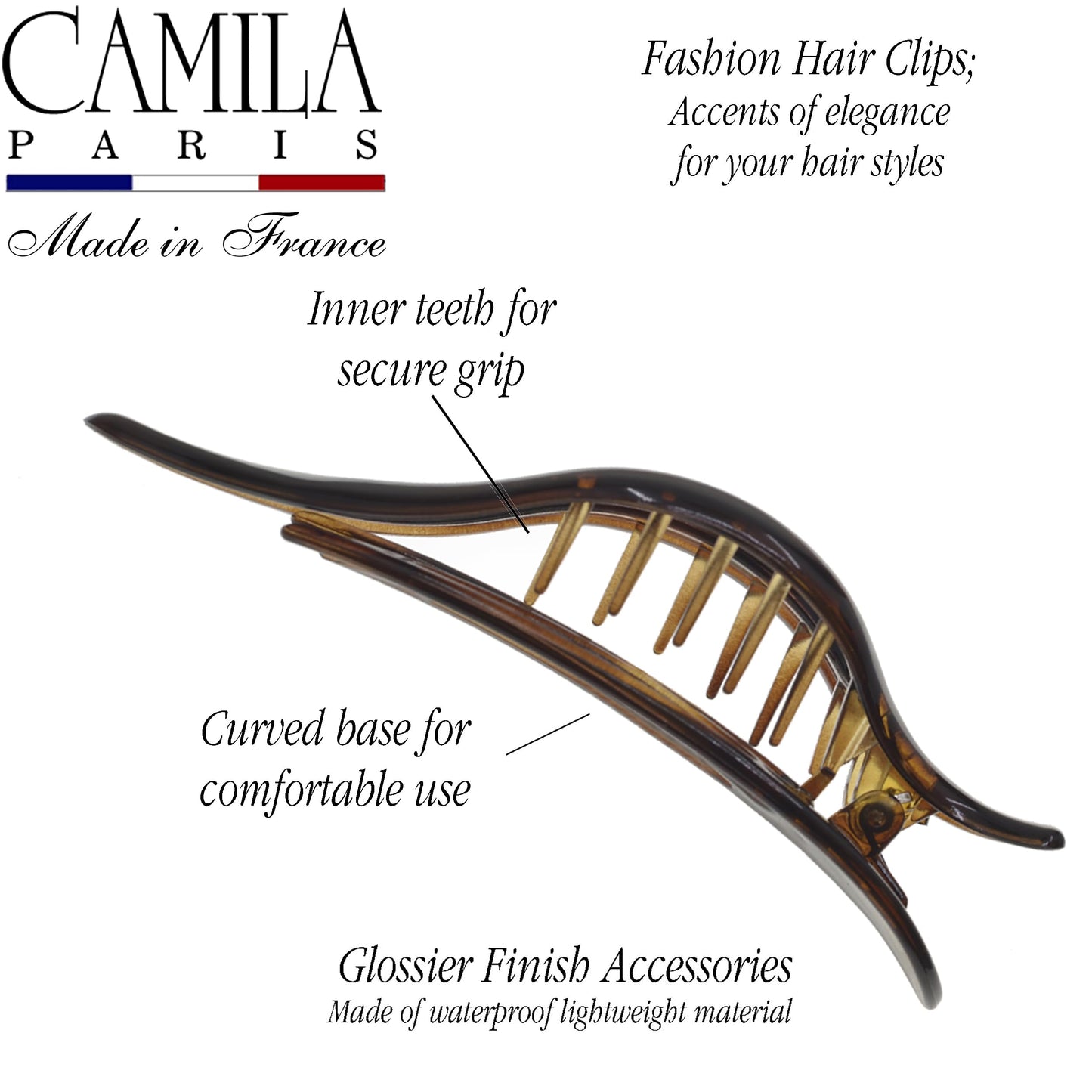 Camila Paris CP2372 French Hair Clips, Large Side Slide Hair Clips for Long Curly Wavy Hair, Strong Hold No Slip Grip, Girls Hair Claw Clips