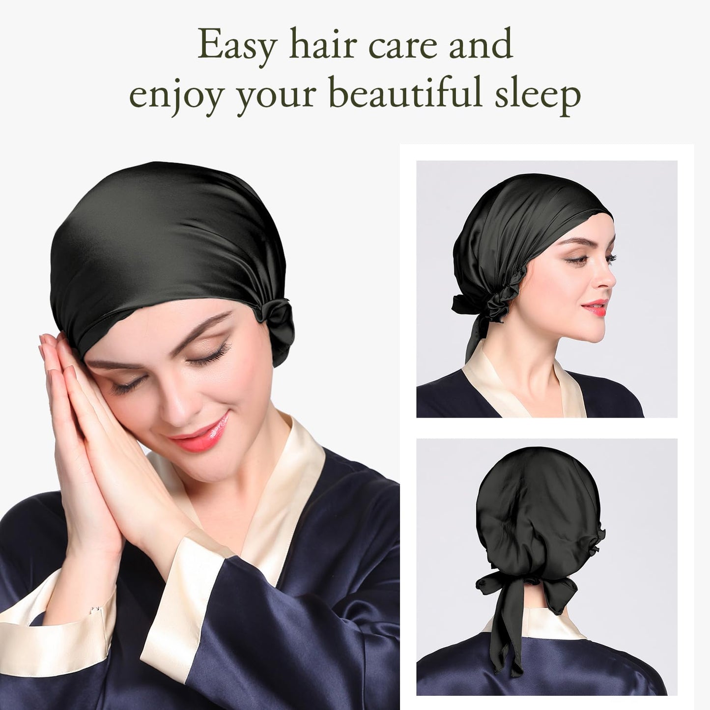 LilySilk Silk Bonnet for Sleeping Womens Sleep Cap 100% 19MM Mulberry Silk for Long Curly Hair Adjustable Stretchy Black Beauty and Personal Care LilySilk