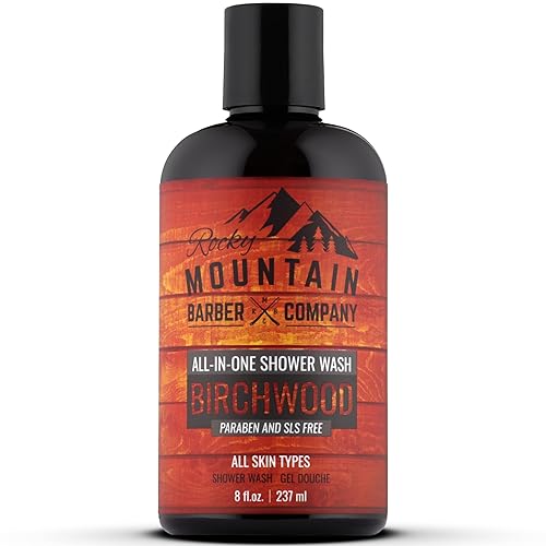 Rocky Mountain Barber Company Birchwood All-In-One Body Wash - Shampoo, Body Wash, Conditioner, Face Wash & Beard Wash with Essential Oils - 8 oz