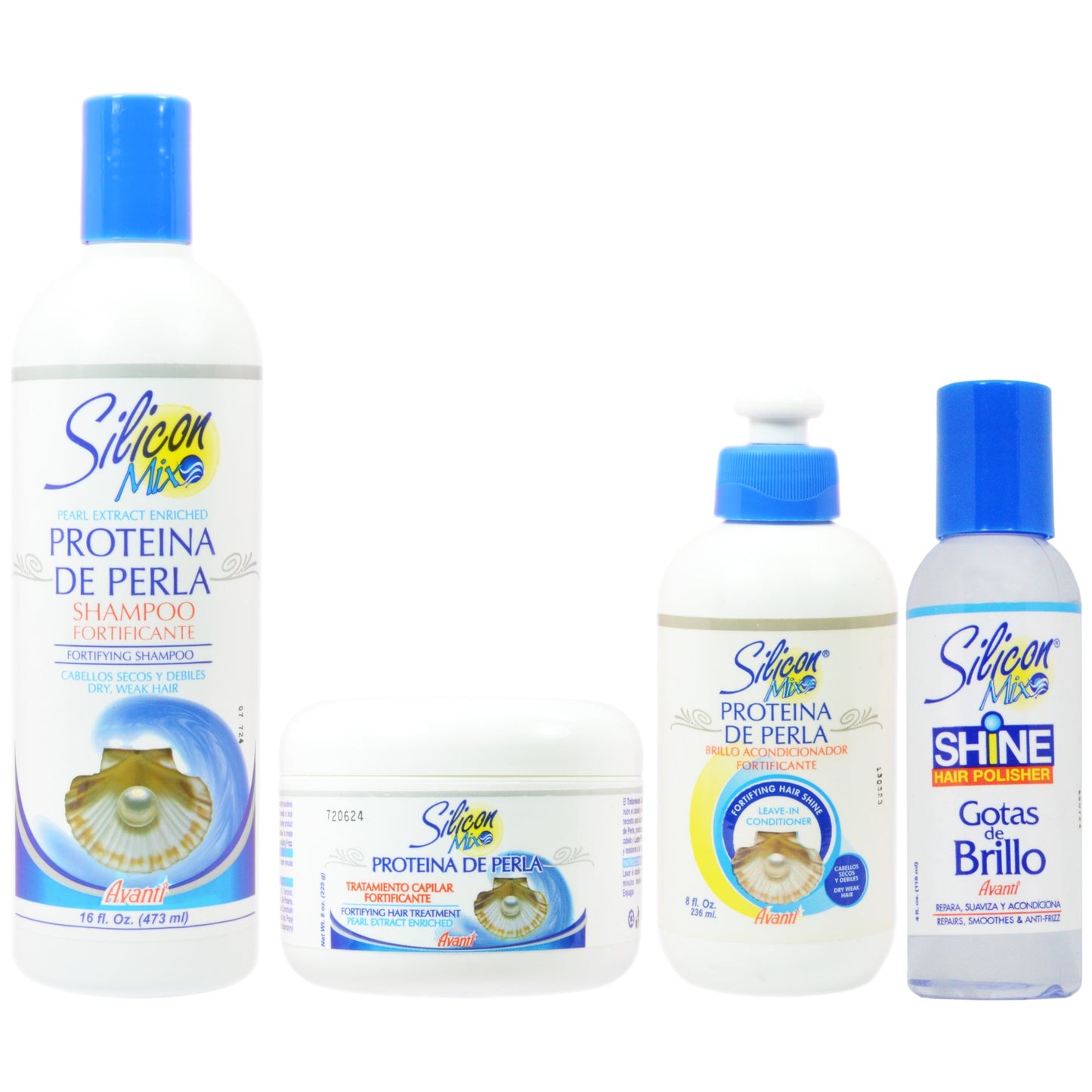 Silicon Mix Protieina De Perla Shampoo 16oz & Treatment & Leave-in 8oz & Polisher 4oz "Set"
