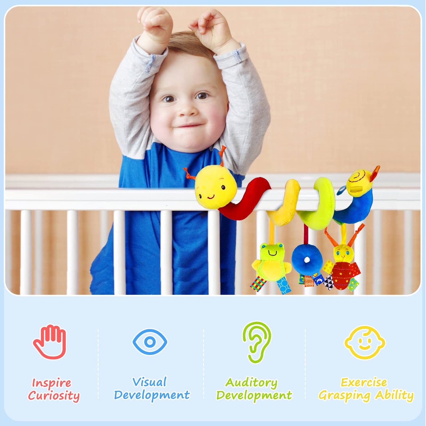 FPVERA Spiral Car Seat & Stroller Toy – Soft Hanging Baby Sensory Toy with Bell & Music for Crib, Stroller, Carseat (0-12M)