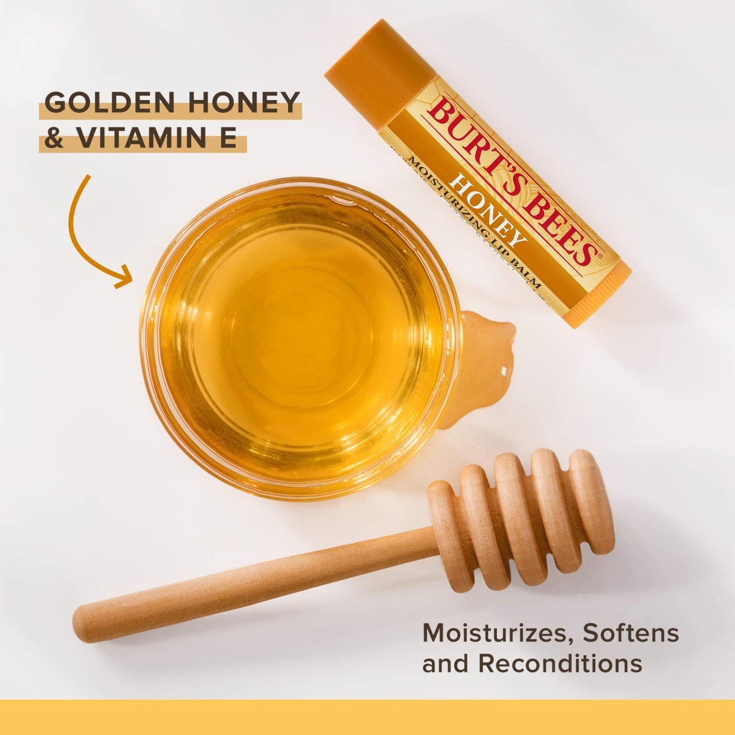 Burt's Bees Lip Balm - Honey, Lip Moisturizer With Responsibly Sourced Beeswax, Tint-Free, Natural Origin Conditioning Lip Treatment, 4 Tubes, 0.15
